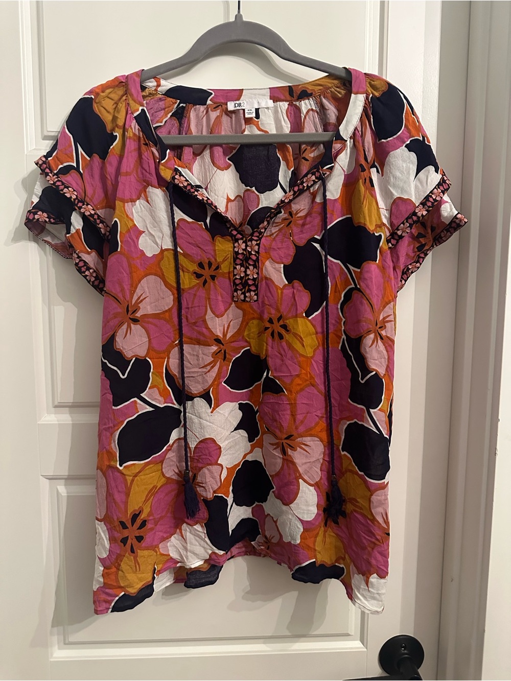 DR2 Pink Floral Short-Sleeve Peasant Top